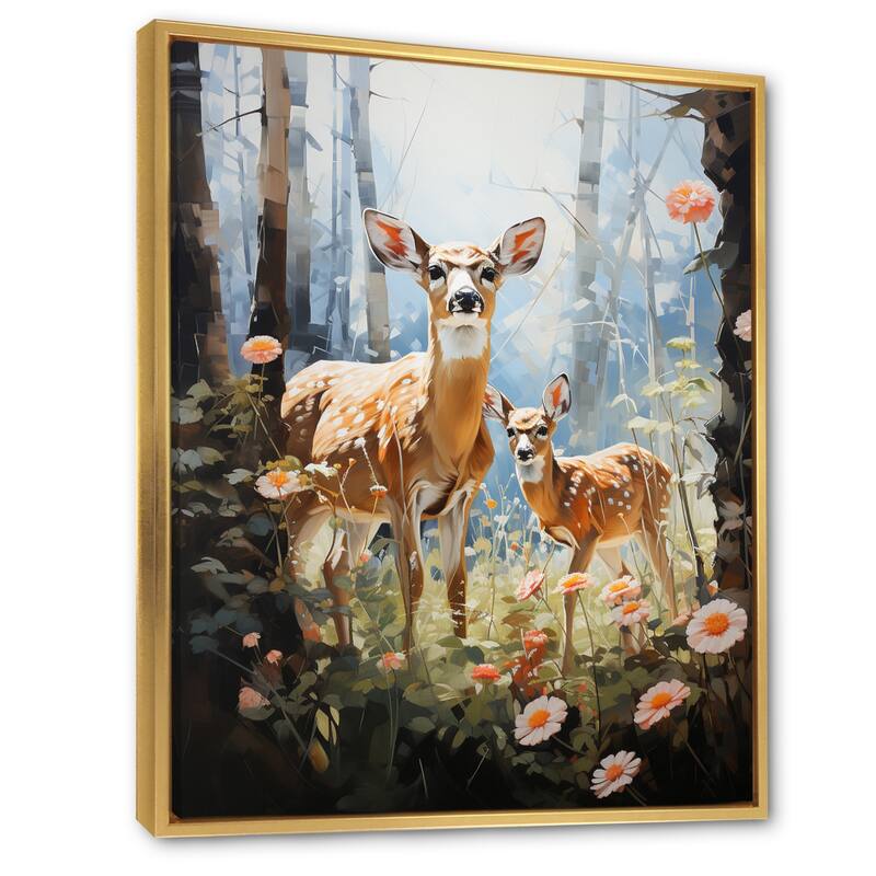 Designart "Deer Graceful Fawn Pastoral II" Animals Deer Framed Wall Art